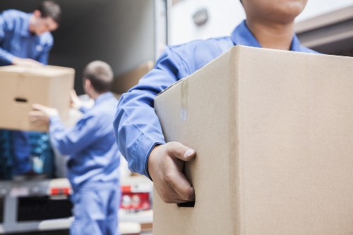 Removal van and moving boxes in Reading