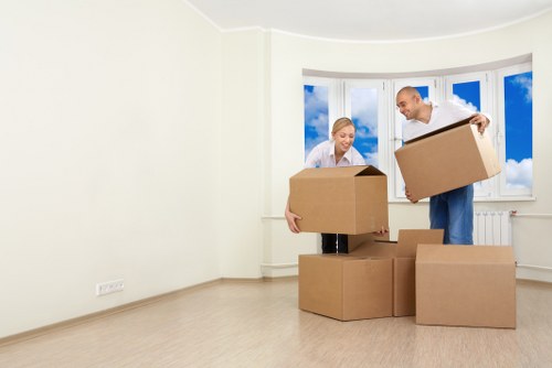 Removal team loading office items for transport in Reading