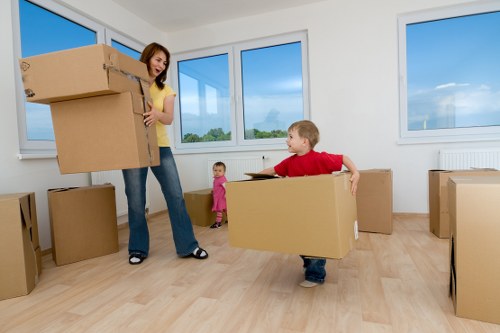 Packed household belongings ready for removals in Reading