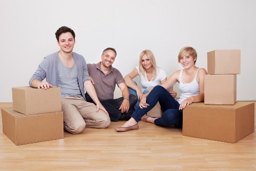 Packed boxes and furniture ready for transport